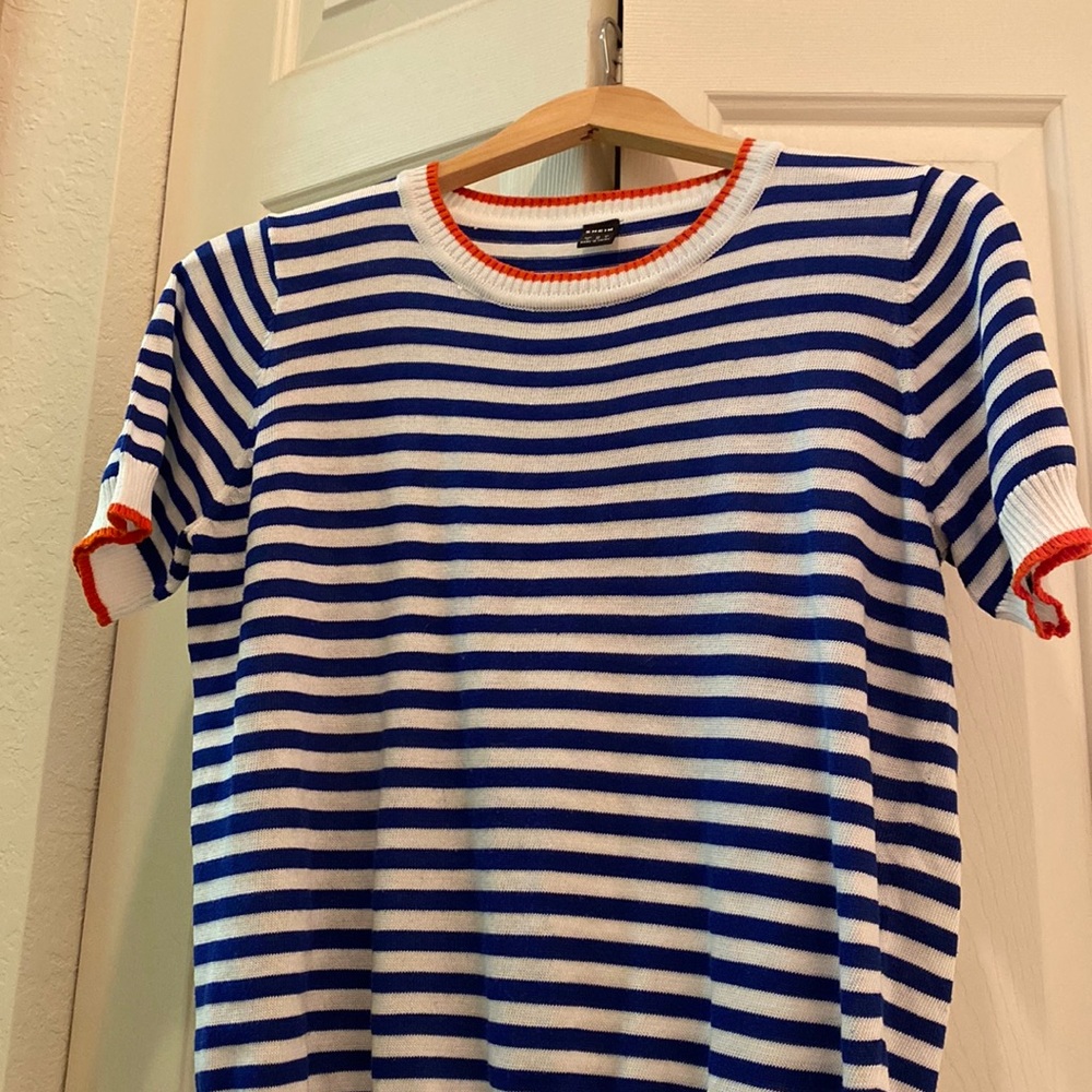 SHEIN Stripe Short Sleeve Sweater